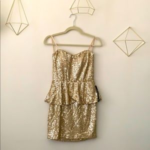 🌟Gold Sequined Strapless Dress | S | NWT